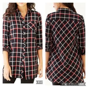 EUC J. Jill Black Red Plaid Long Sleeve Tunic Top